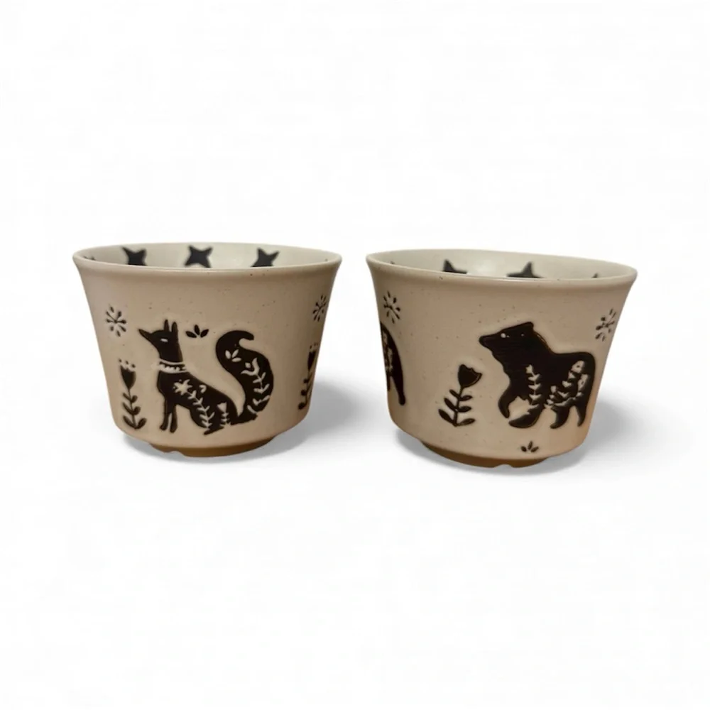 Set of 2 Stoneware Mugs— Fox & Bear Design, Nature Inspired (12 oz) - Picture 3 of 7